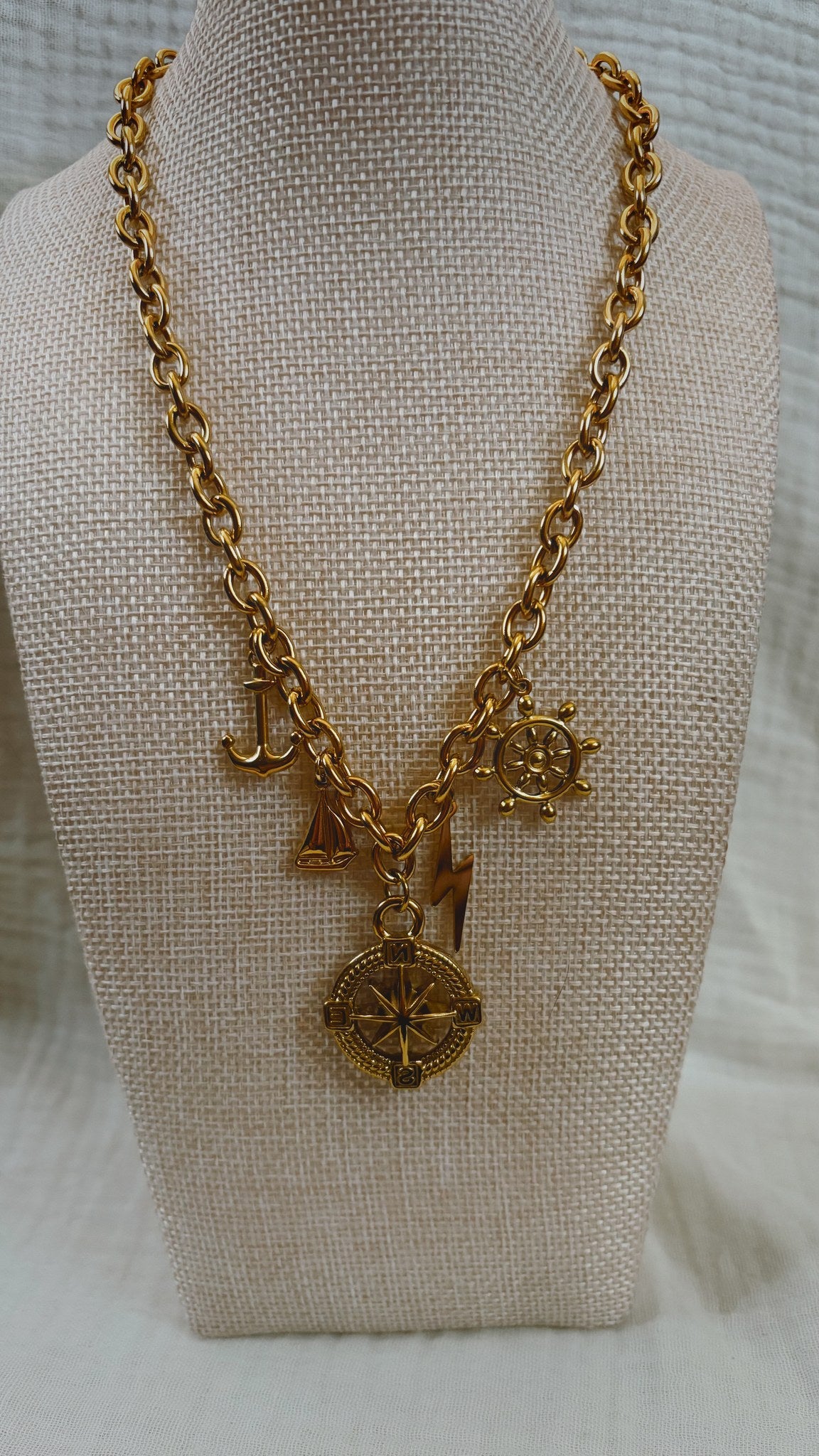 Nautical Charm Necklace, Chunky Gold Chain