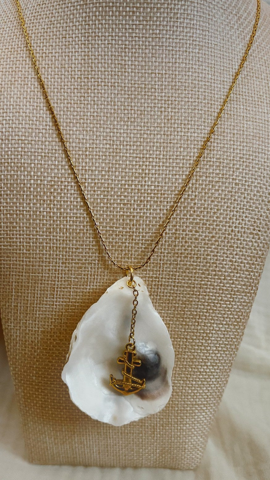 Oyster Shell Anchor Necklace, Gold Chain