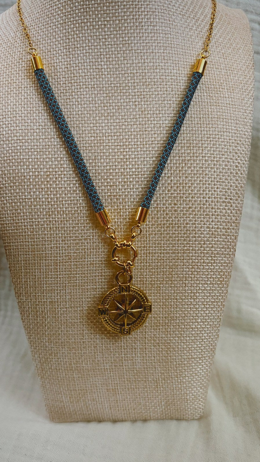 Compass Rose Necklace, Blue Cord