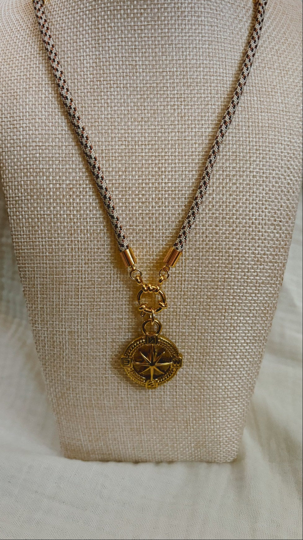Compass Rose Necklace, Cream and Brown Cord
