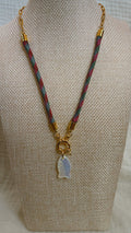 Mother of Pearl Fish Necklace, Red and Green Cord