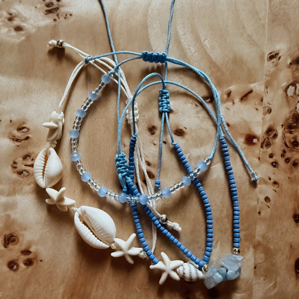 Low Tide Bracelet Set - Handmade Shell and Beaded Bracelets – Coastal Stackable Jewelry