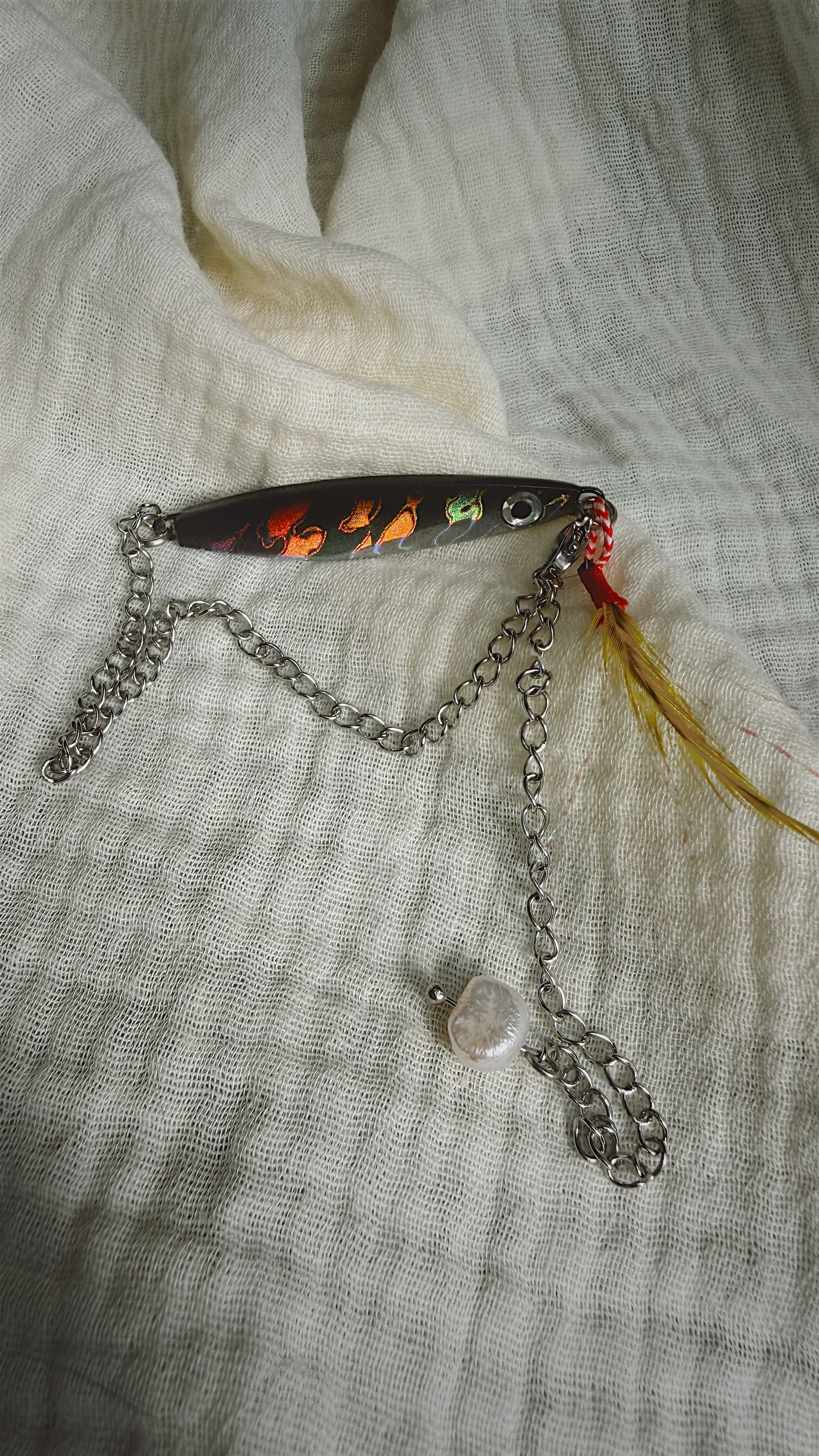 Fishing Lure Anklet - Stainless Steel - Multicolor Black Shimmer