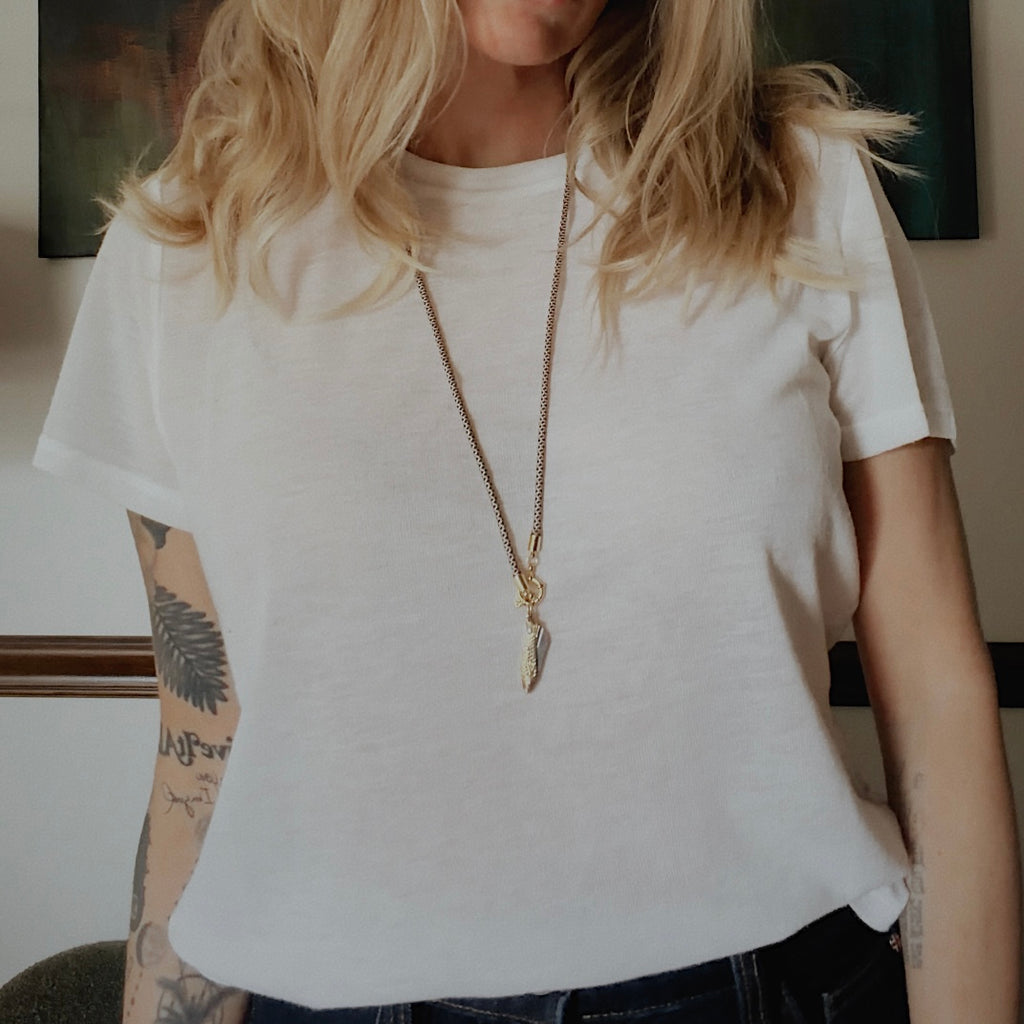 Vintage Dual-tone Fish Knife Necklace, Brown and Cream Cord