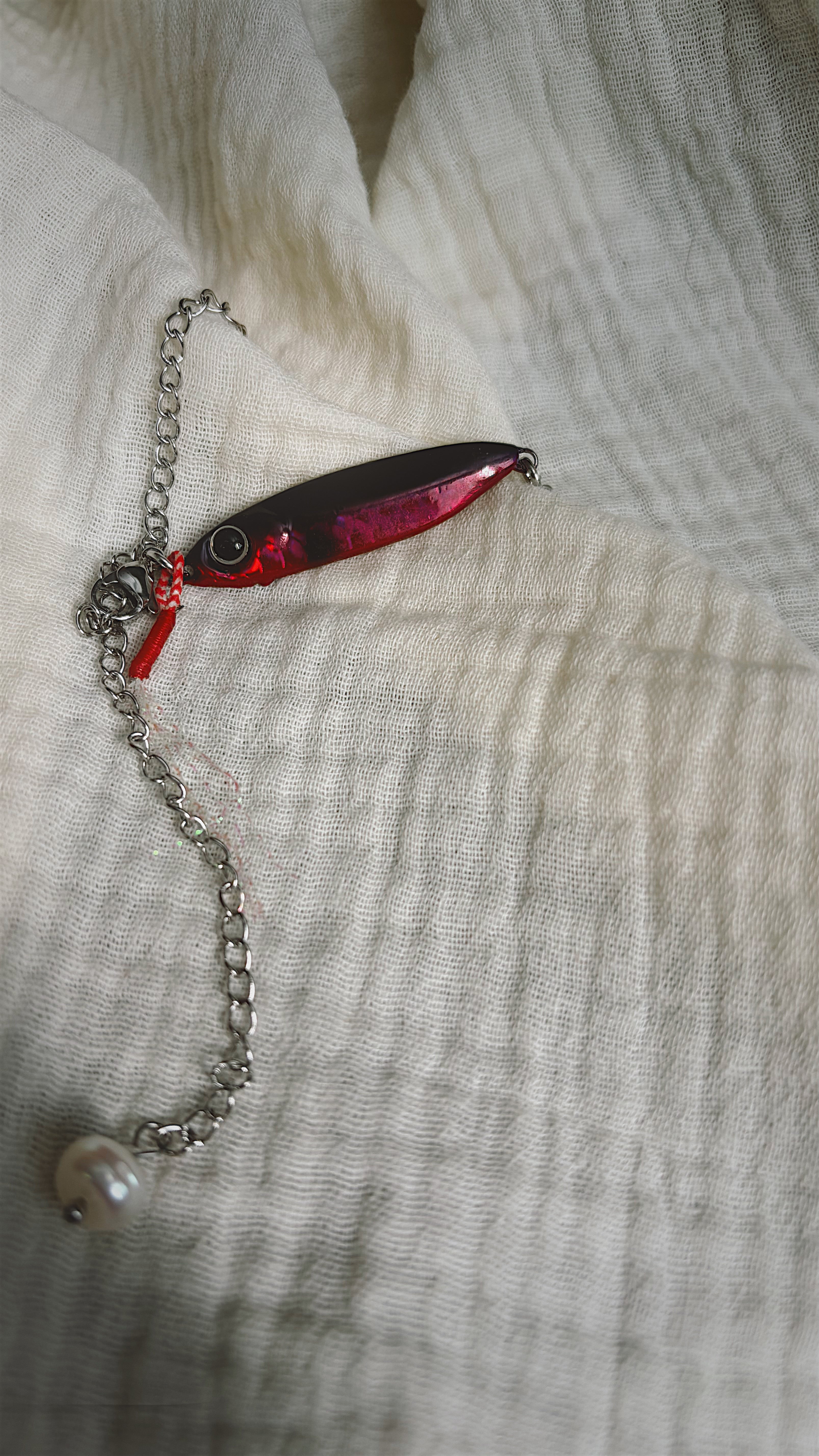 Fishing Lure Anklet - Stainless Steel - Pink + Purple