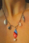 Multi-Charm Lure Necklace - Orange + Blue
