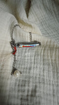 Fishing Lure Anklet - Stainless Steel - Silver Red Stripe