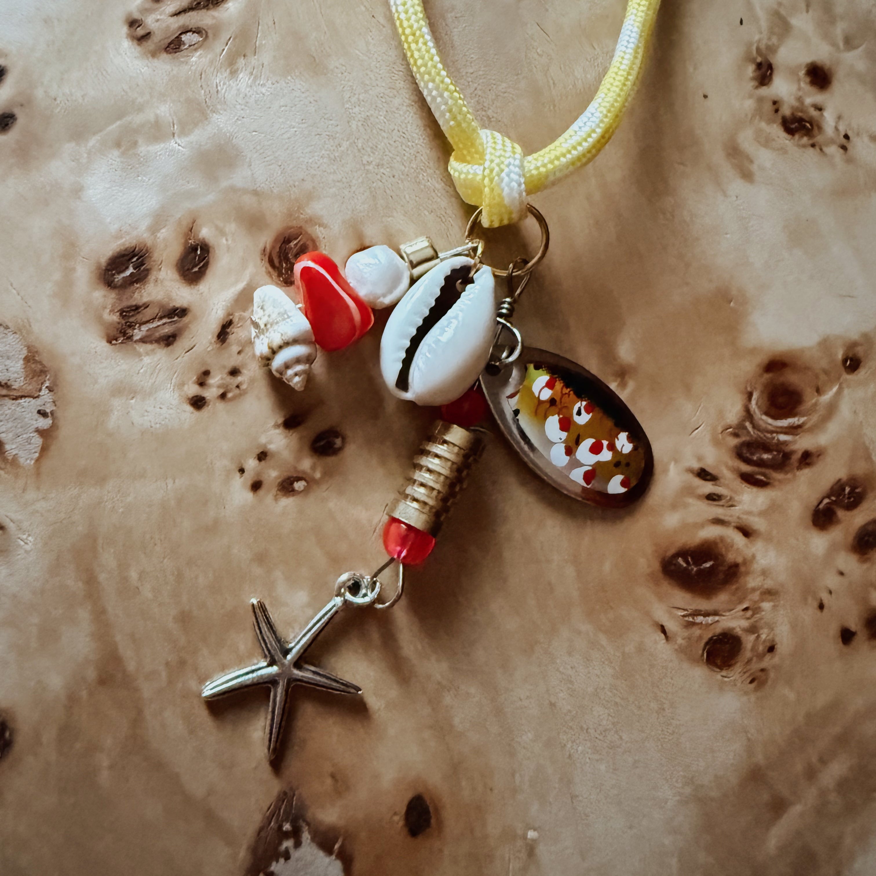 Yellowtail Snapper Necklace – Handmade Fishing Lure & Shell Jewelry