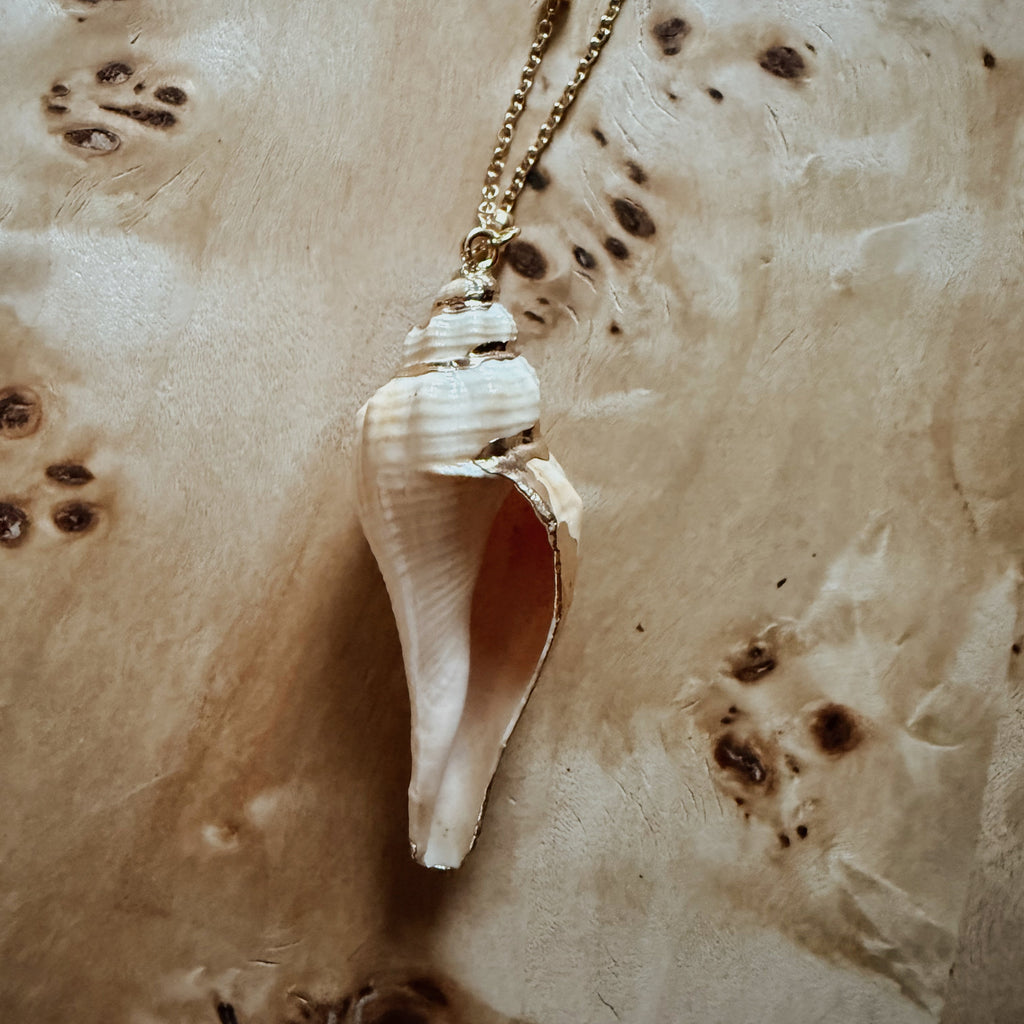 White Dipped Conch - Handmade Gold Dipped Seashell Pendant Necklace – Beach Jewelry Gift