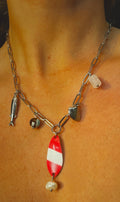 Multi-Charm Lure Necklace - Red + White