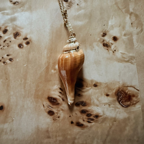 Beige Dipped Conch - Handmade Gold Dipped Seashell Pendant Necklace – Beach Jewelry Gift