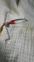 Fishing Lure Anklet - Stainless Steel - Silver Red