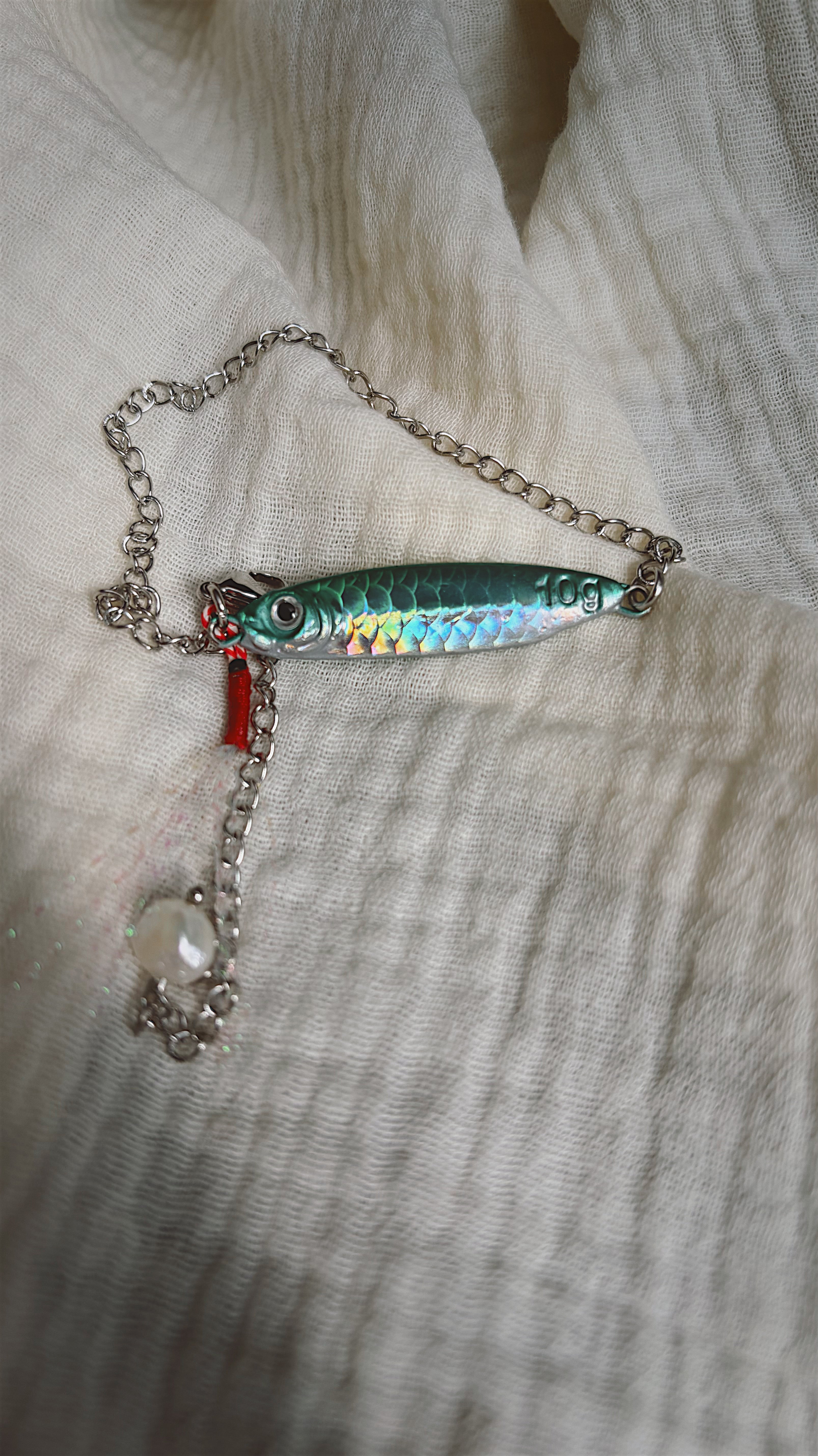 Fishing Lure Anklet - Stainless Steel - Green