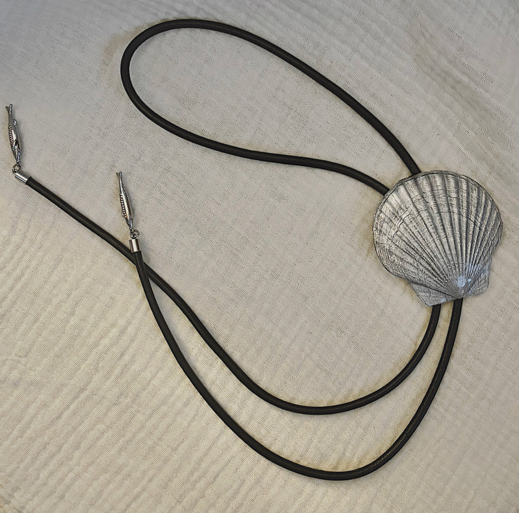 Chrome Scallop Shell Leather Bolo Necklace