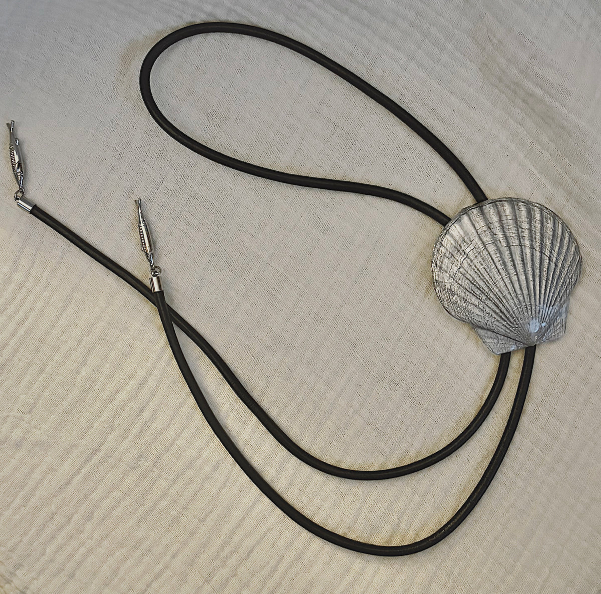 Chrome Scallop Shell Leather Bolo Necklace
