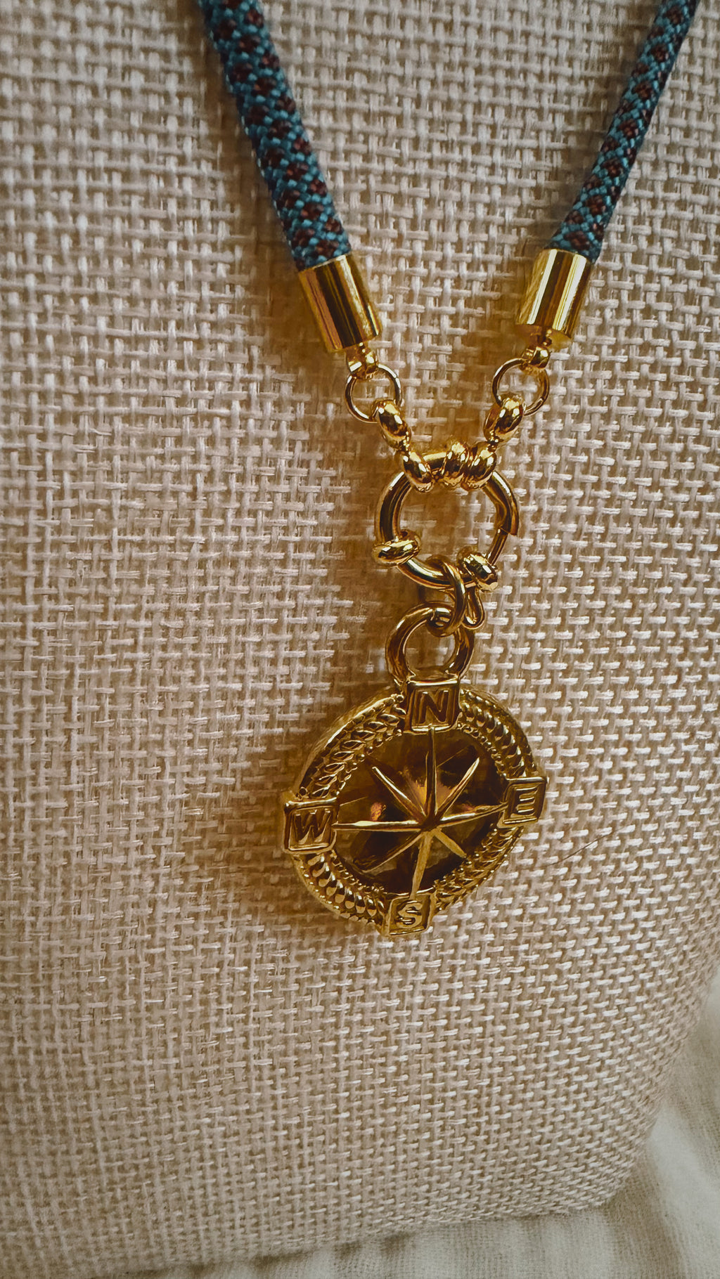 The Island Map Compass Rose Necklace, Aqua and Burgundy Cord