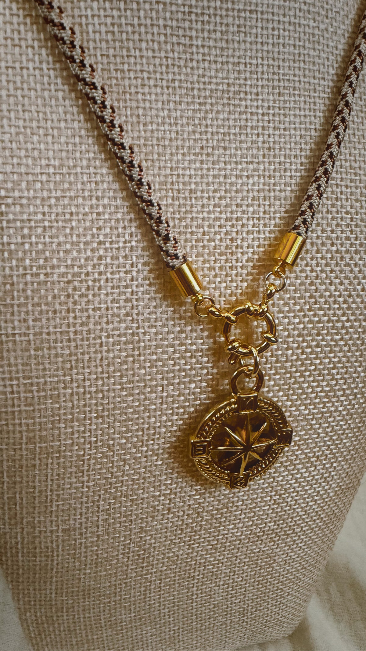 The Island Map Compass Rose Necklace, Cream and Brown Cord