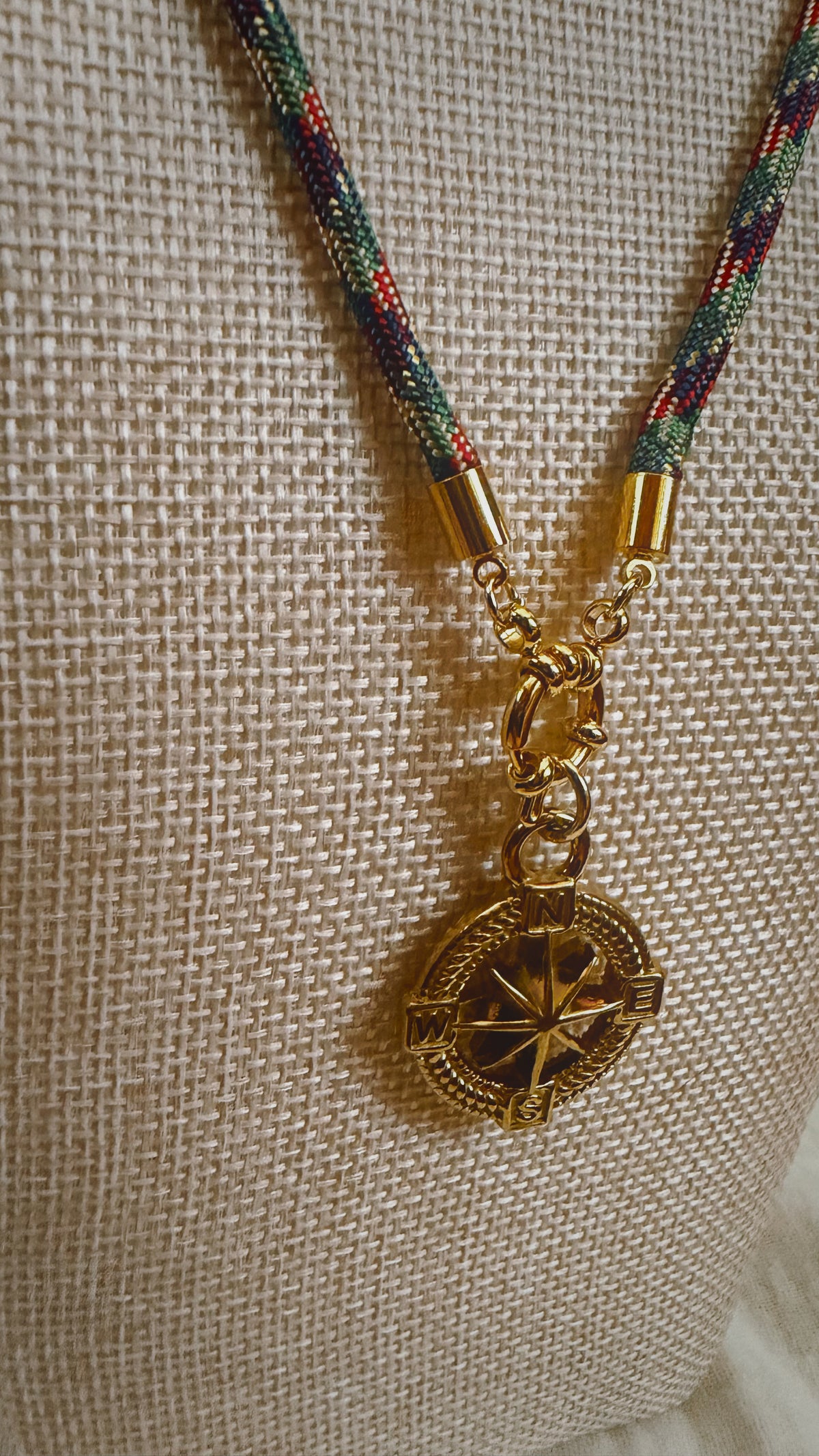 The Island Map Compass Rose Necklace, Green, Red and Navy Cord