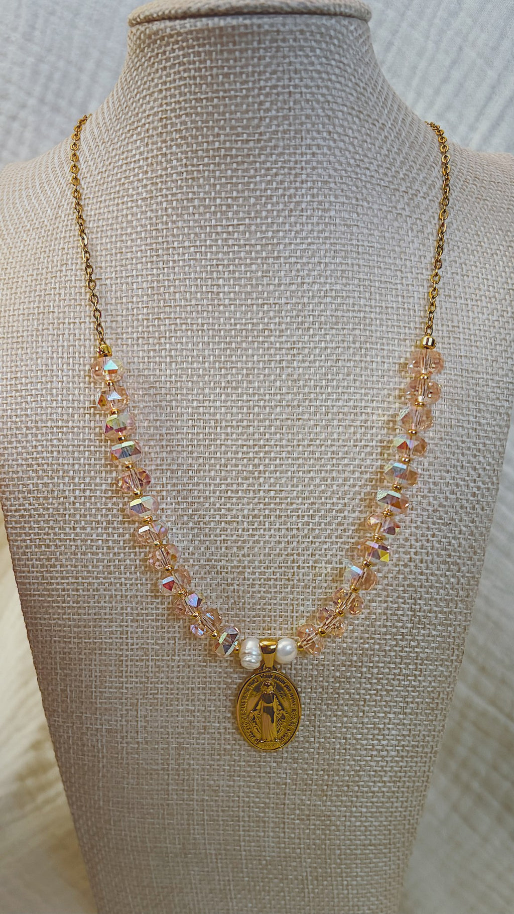 Stella Maris Necklace, Peach Crystal and Pearl