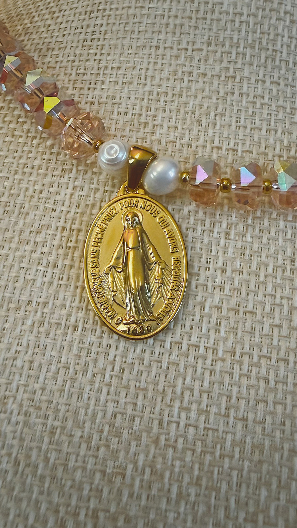 Stella Maris Necklace, Peach Crystal and Pearl
