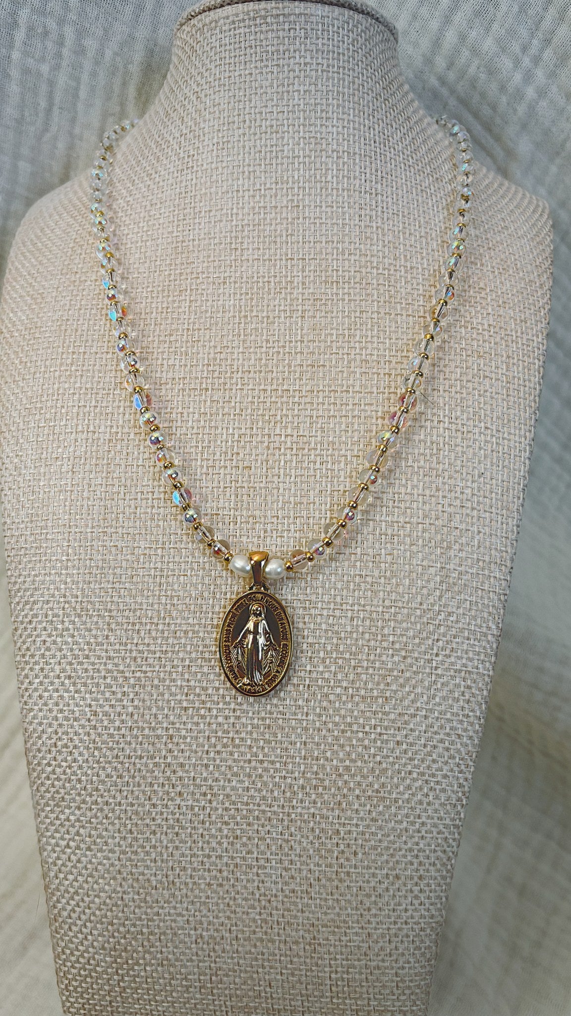 Stella Maris Necklace, Iridescent Round Crystal and Pearl