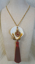Sacred Heart Scallop Shell Tassel Necklace, Burgundy