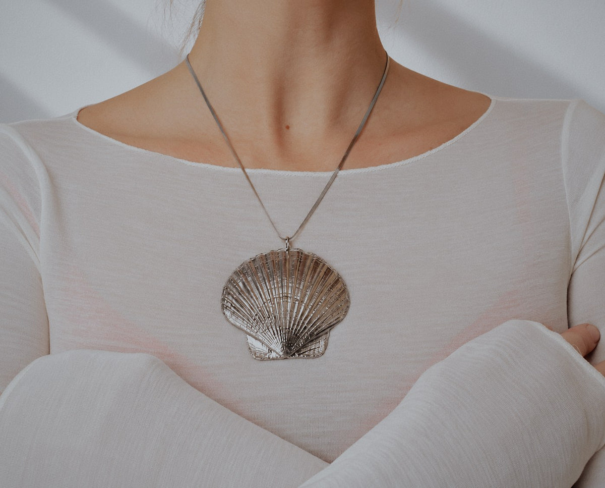 Chrome Scallop Shell Necklace