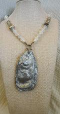 Chrome Oyster Shell Necklace, Pearl and Crystal Beads