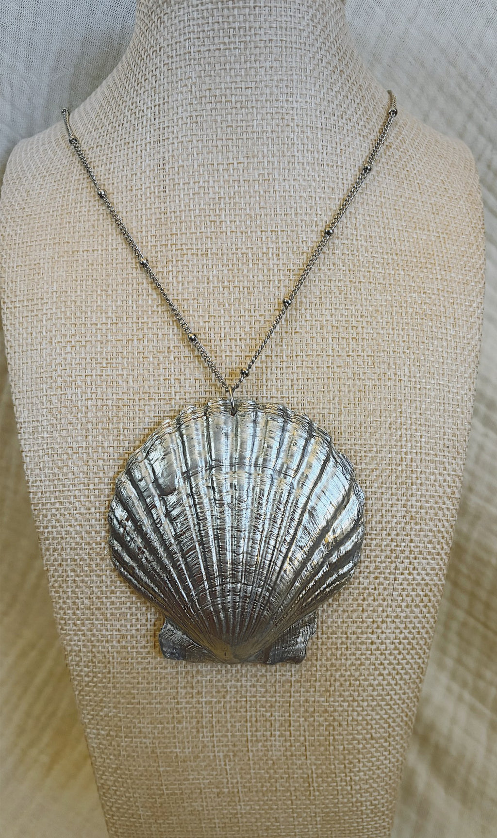 Chrome Scallop Shell Necklace, Satellite Chain