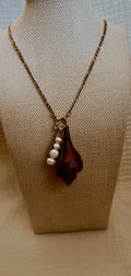 Horse Conch Shell Pearl Necklace, Gold
