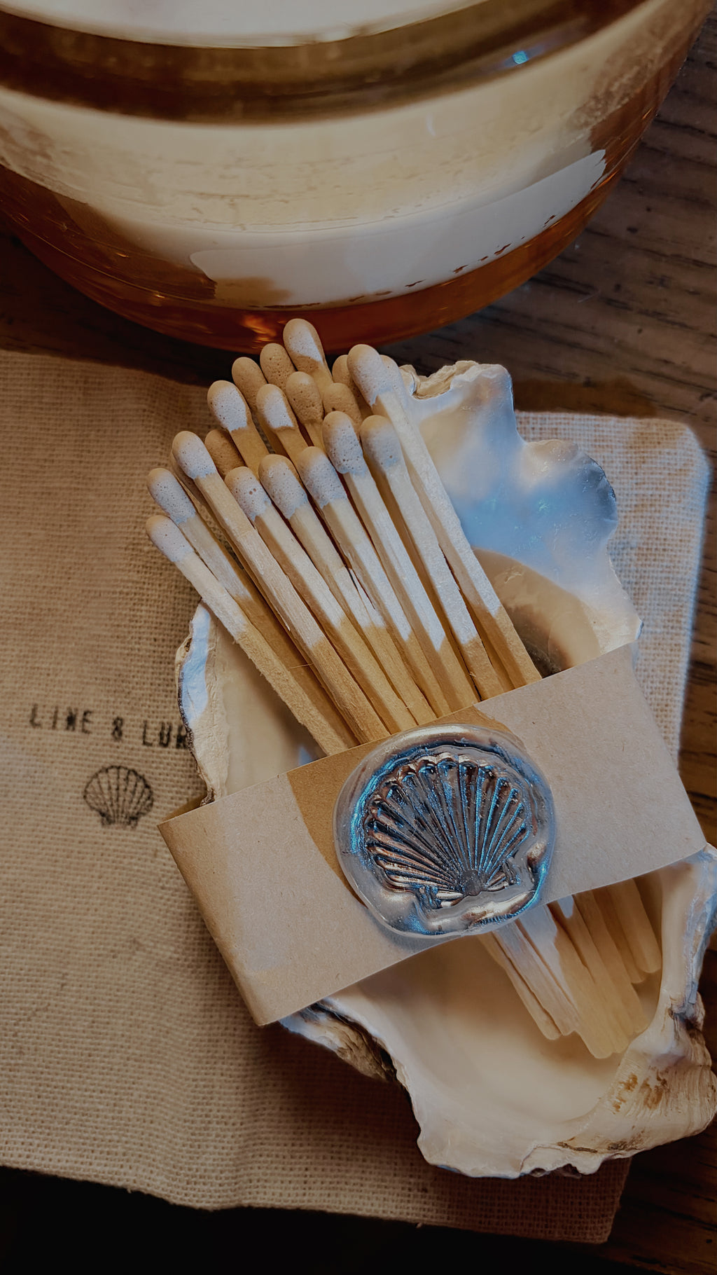 Oyster Shell Match Holder with Matches and Striker