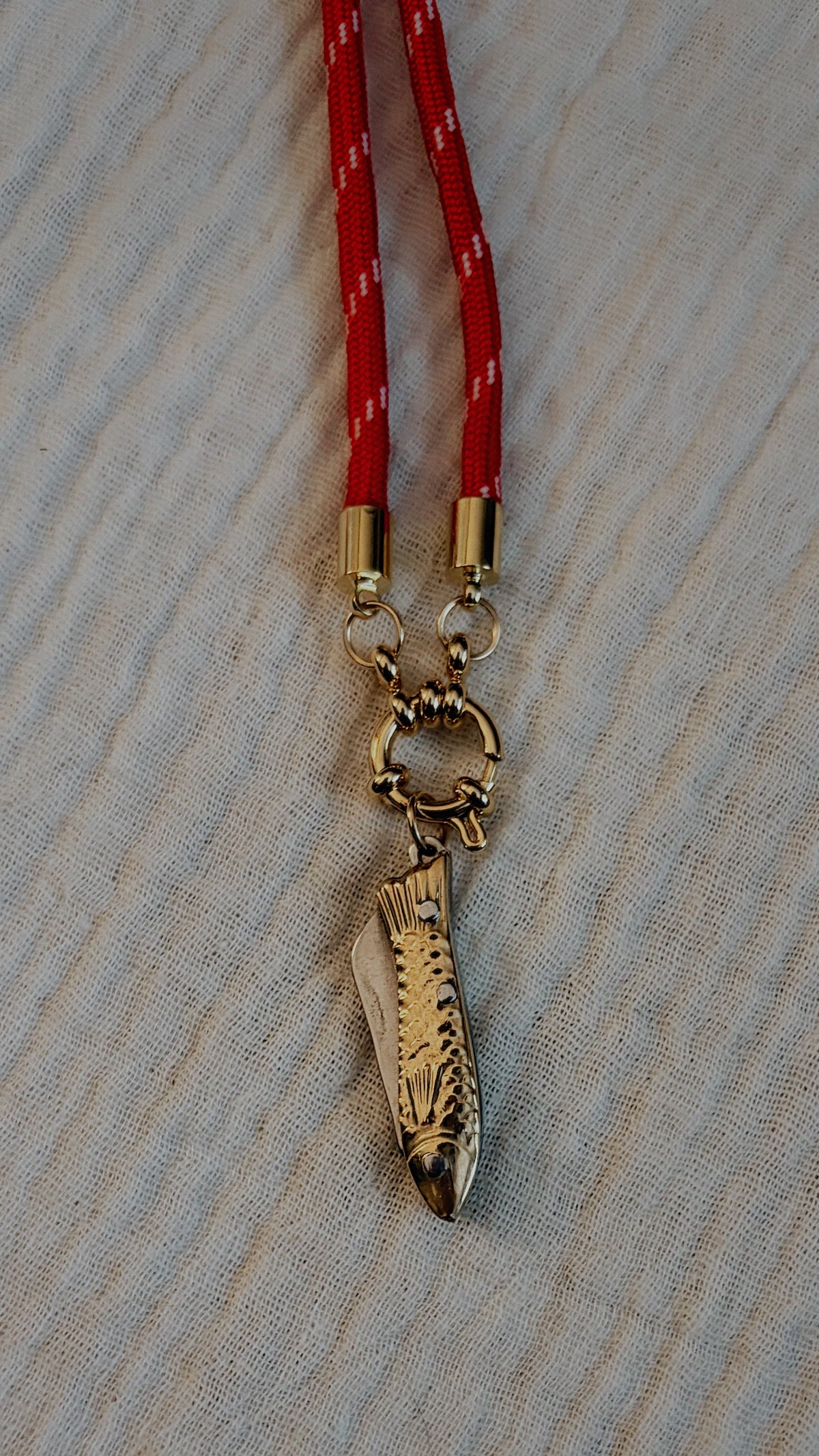 Vintage Dual-tone Fish Knife Necklace, Red Cord