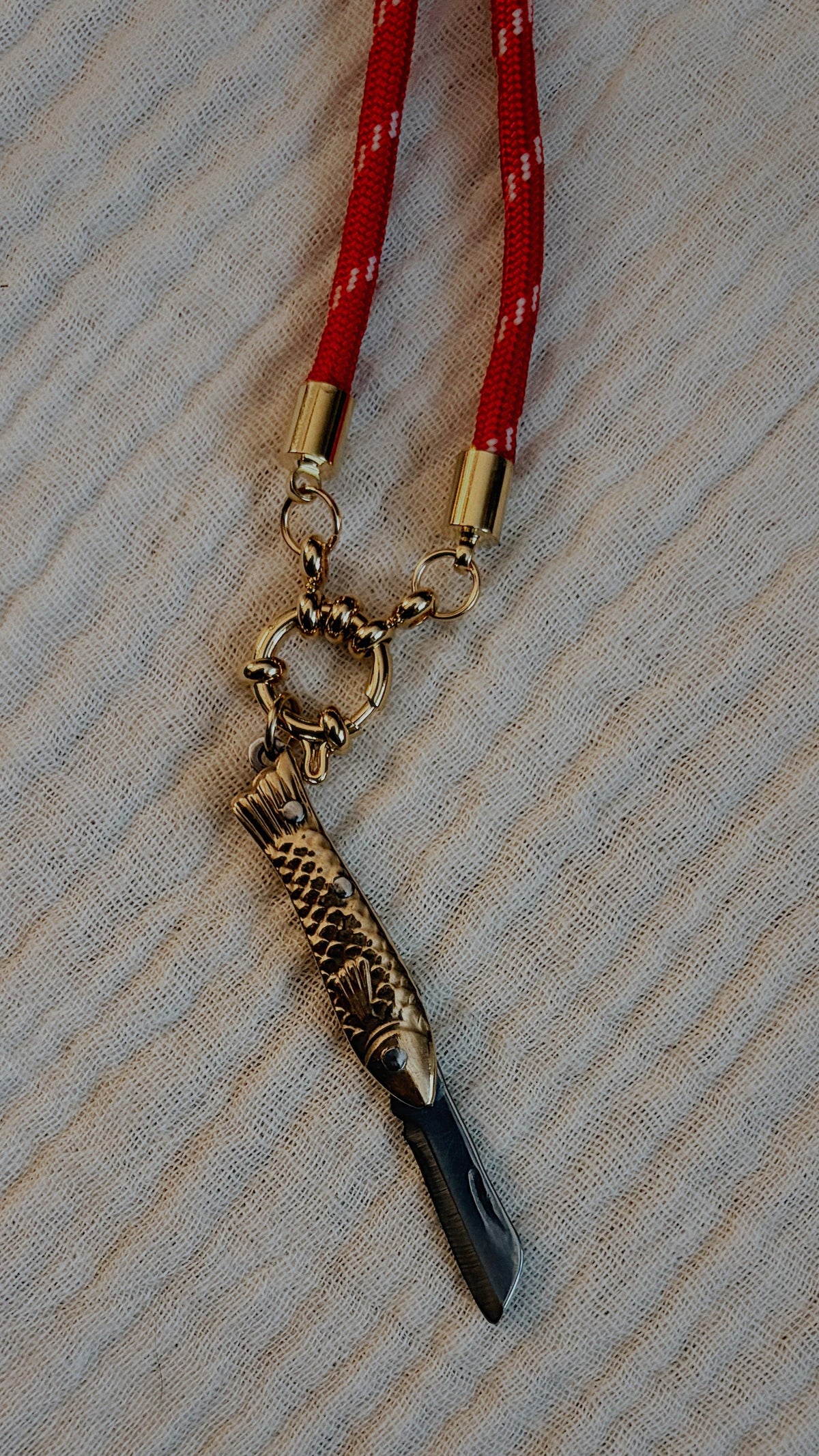 Vintage Dual-tone Fish Knife Necklace, Red Cord