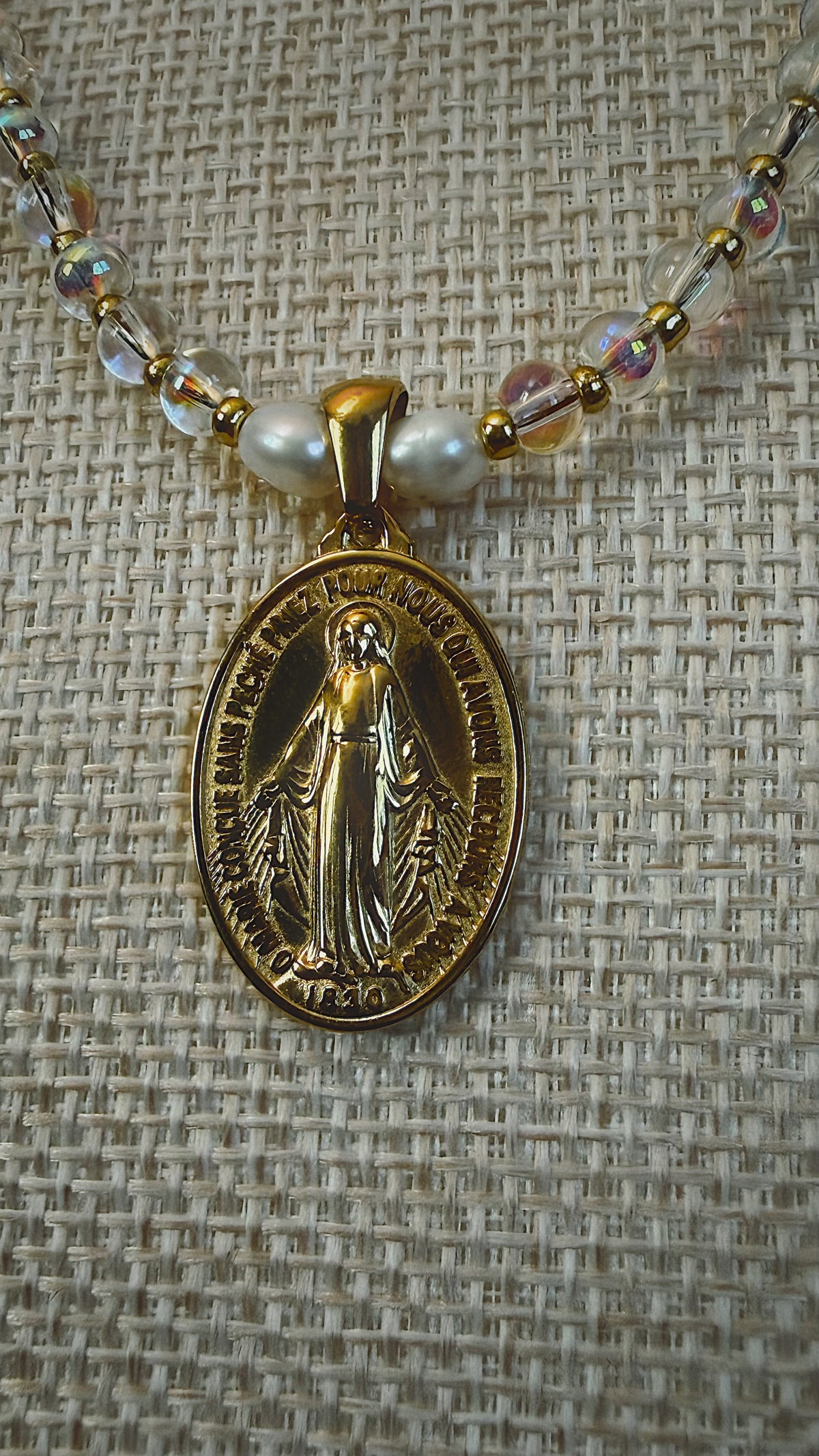 Stella Maris Necklace, Iridescent Round Crystal and Pearl